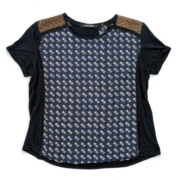 Scotch & Soda Mixed-Media Tee | Linen Knit + Printed Front | Sz S - Picture 2 of 10